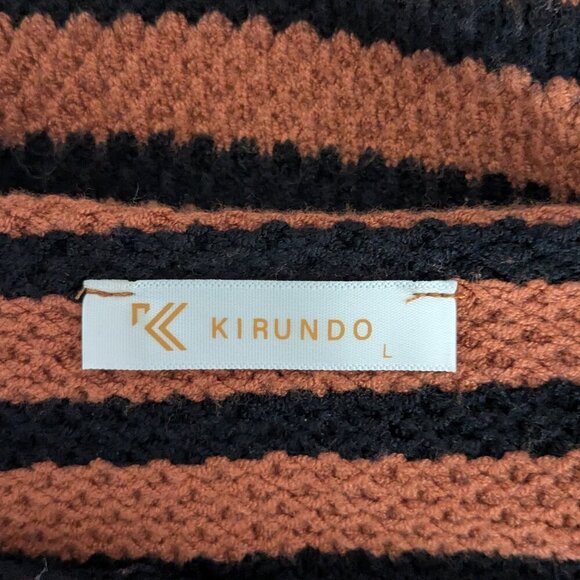 KIRUNDO Brown/Black Stripe Long Sleeve Soft Knit Pullover Sweater Dress; Size L - Picture 3 of 5